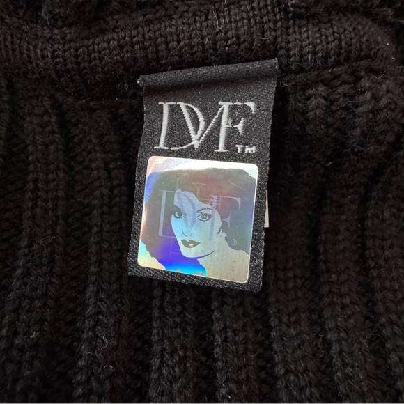 Diane von Furstenberg Wool Mock Neck Cardigan Sweater Chunky Moto Black Medium - Picture 10 of 11